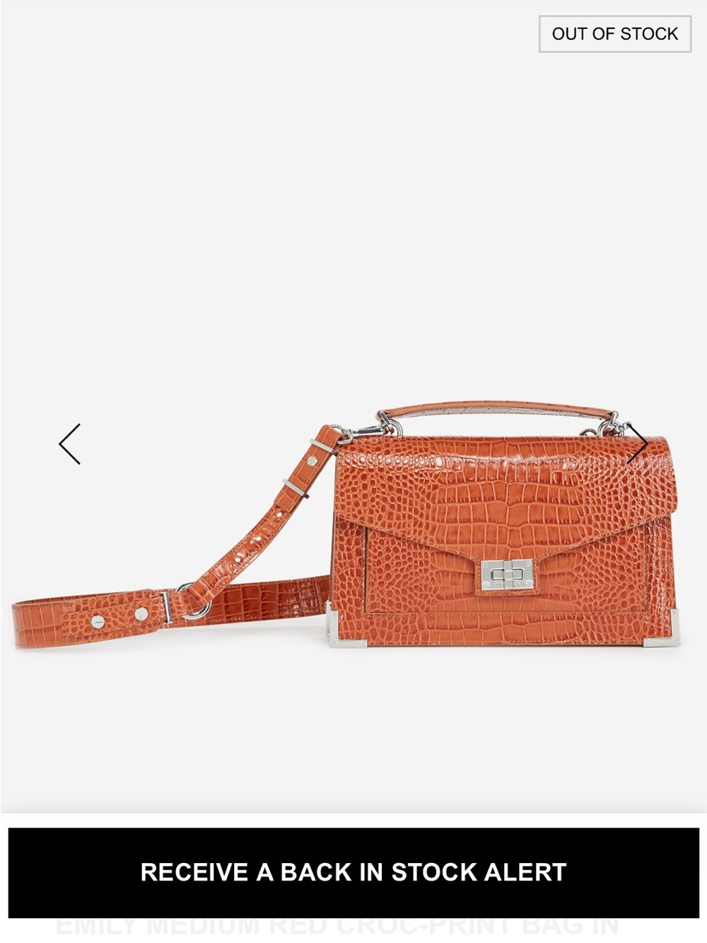 New The Kooples Emily Croc Embossed Leather Top Handle Bag with strap